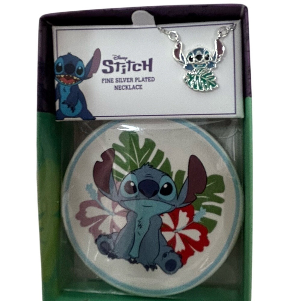 Disney‎ Lilo & Stitch Fine Silver Plated Necklace and Trinket Dish Gift Set NEW - Picture 3 of 4